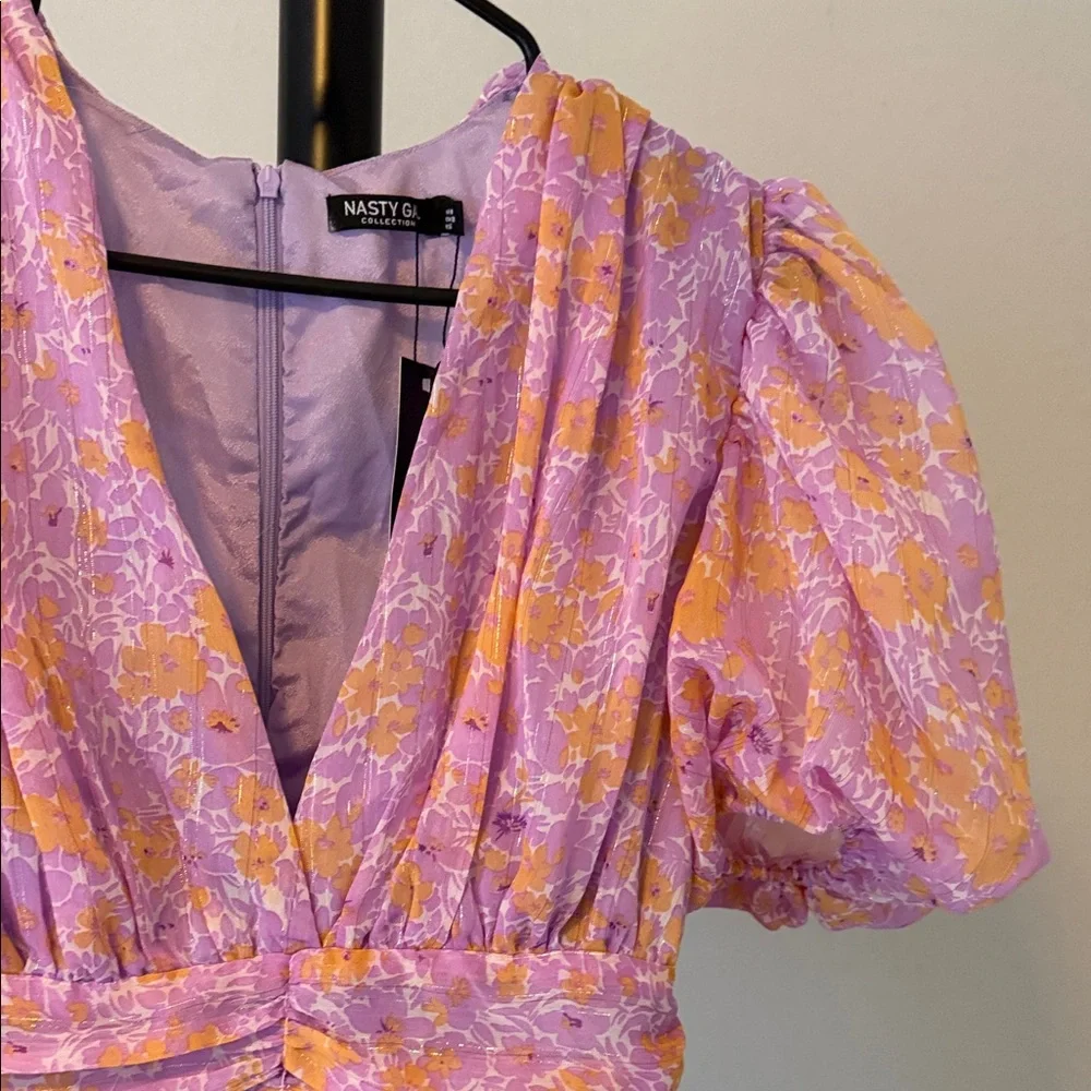 Nasty Gal Floral Puff Sleeve v neck Romper size 6 new with tag - Picture 5 of 12